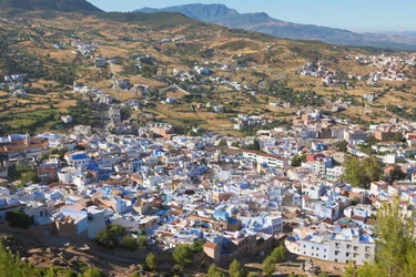 Chefchaouen, Morocco. Overall view of the town.